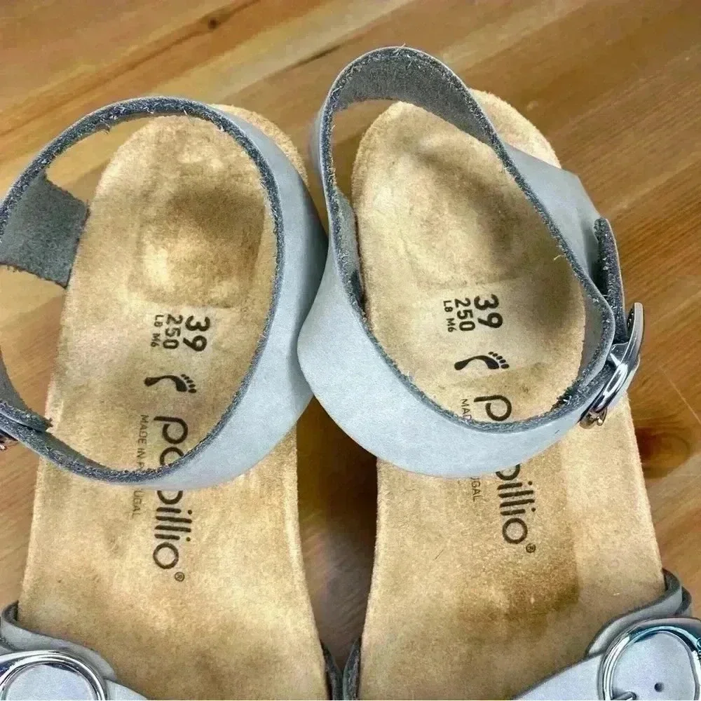 NEW Birkenstock Papillio Soley Nubuck Dove Gray Leather Wedge Sandals EU39 US8